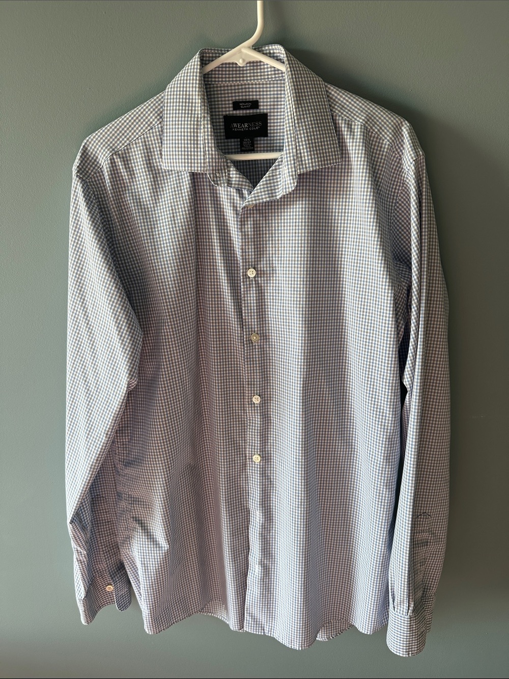Kenneth Cole Blue and White Micro-Check Dress Shirt